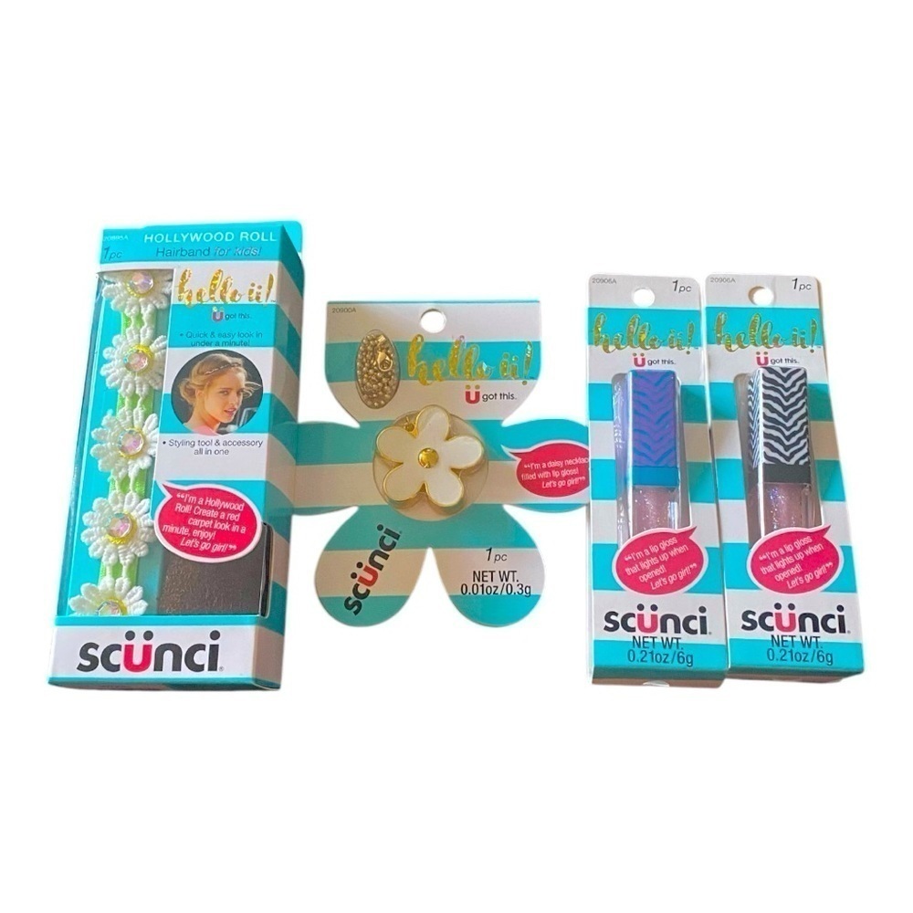 NWT-GIRLS SCUNCI BUNDLE-LIP GLOSS AND HAIR ACCESSORY